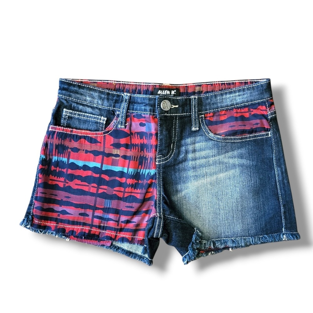 Allen B Schwartz Womens Denim Shorts Applique Raw Hem Distressed Size 2